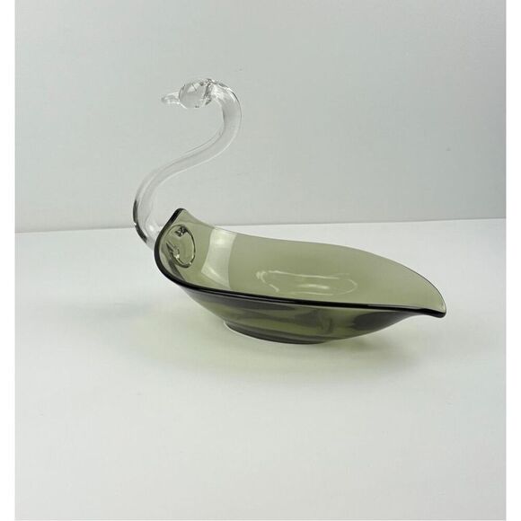 Manganese Rare Duncan Miller Chartreuse Swan Hand Blown Glass Dish 9"X12" Glows - Picture 4 of 5